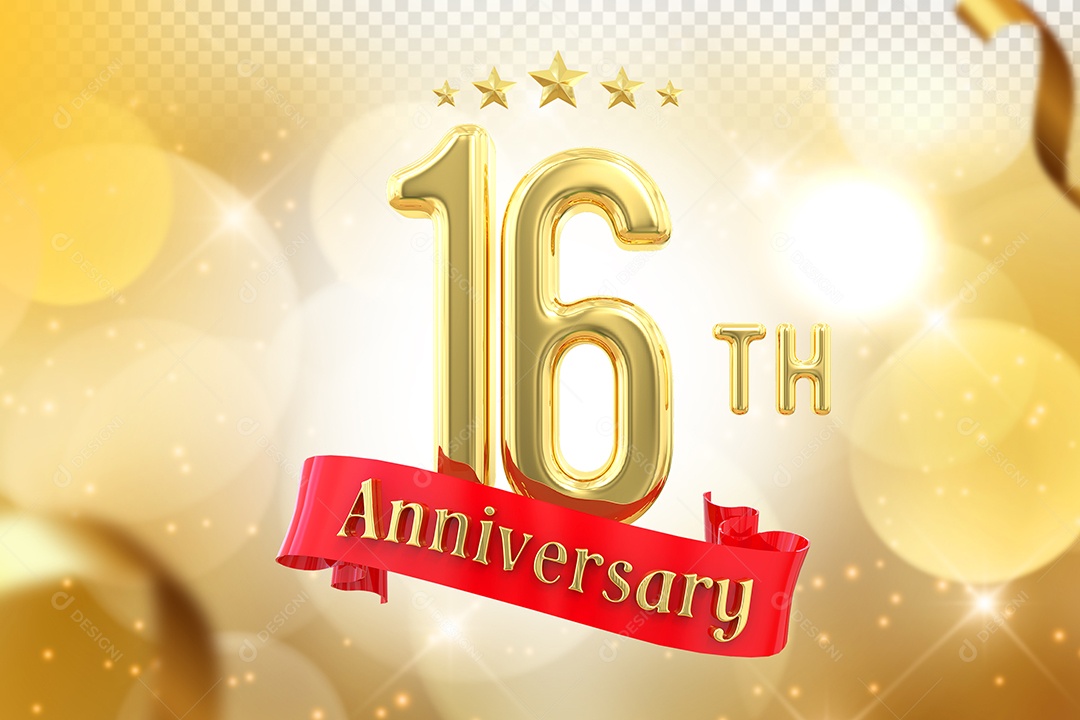 Elemento 3D Número de Aniversário 16 Para Composição PSD