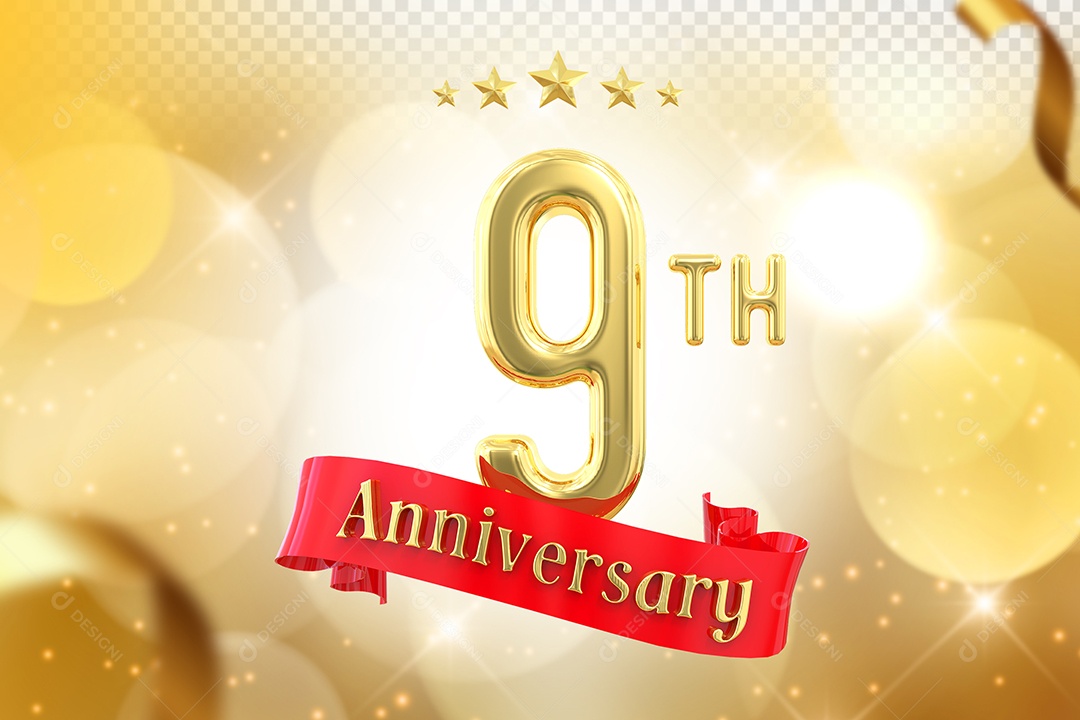 Elemento 3D Número de Aniversário 9 Para Composição PSD