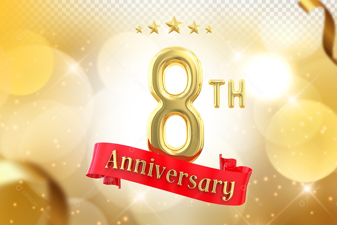 Elemento 3D Número de Aniversário 8 Para Composição PSD