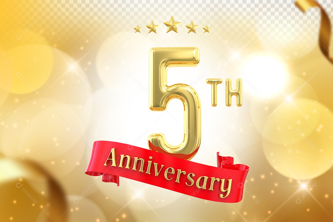 Elemento 3D Número de Aniversário 5 Para Composição PSD