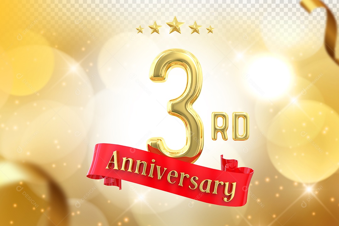 Elemento 3D Número de Aniversário 3 Para Composição PSD