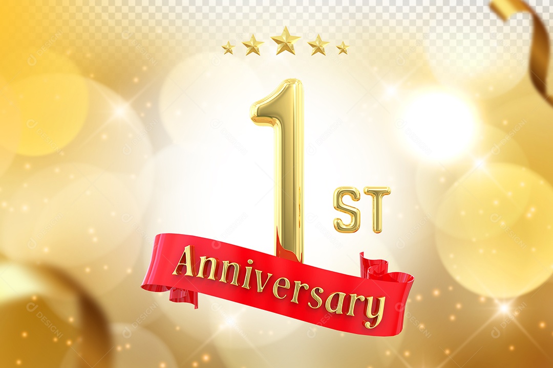 Elemento 3D Número de Aniversário 1 Para Composição PSD