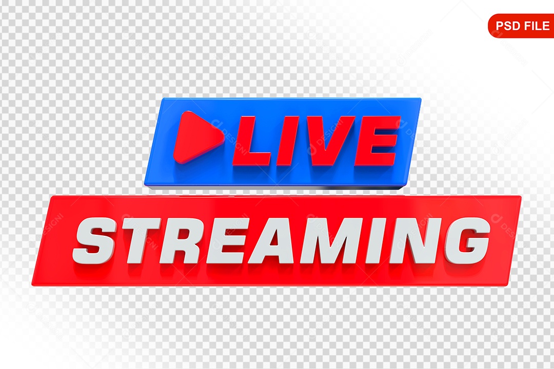 Live Stream Azul e Vermelho Selo 3D PSD