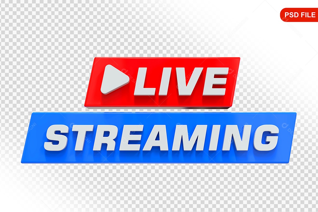 Live Stream Vermelho e Azul Selo 3D PSD