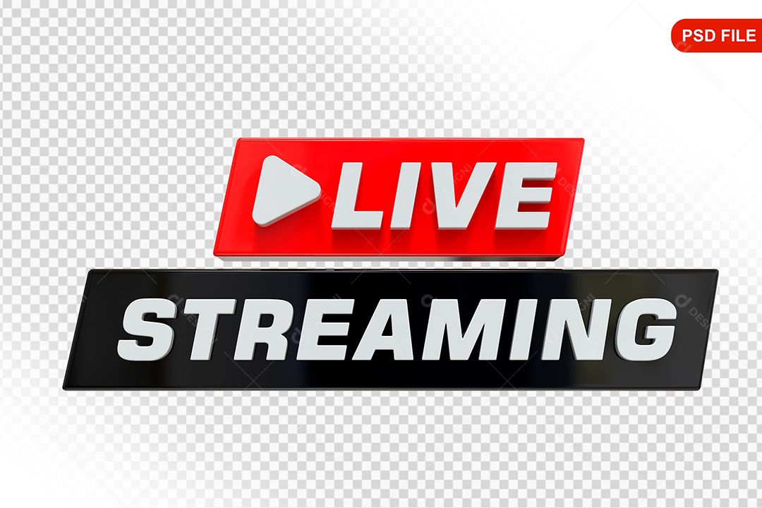 Live Stream Preto Vermelho E Branco Selo 3D PSD