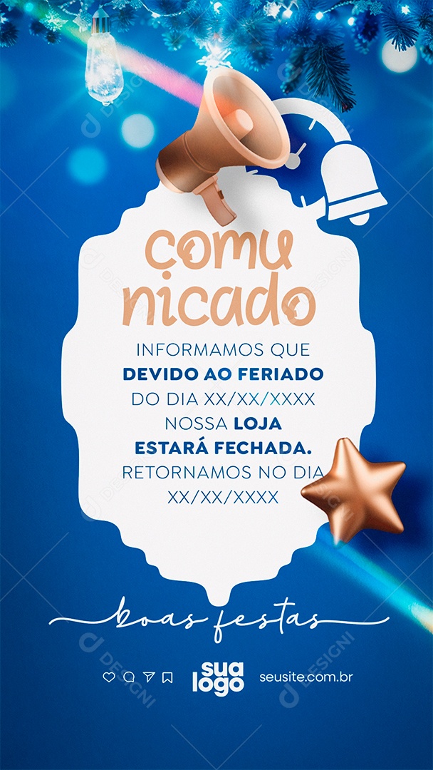 Story Comunicado Importante Feriado Boas Festas Social Media PSD Editável