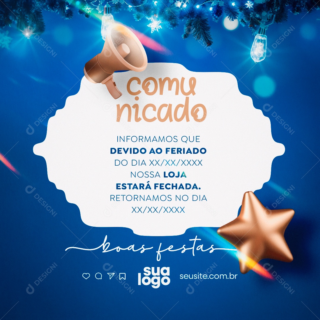 Comunicado Importante Feriado Social Media PSD Editável