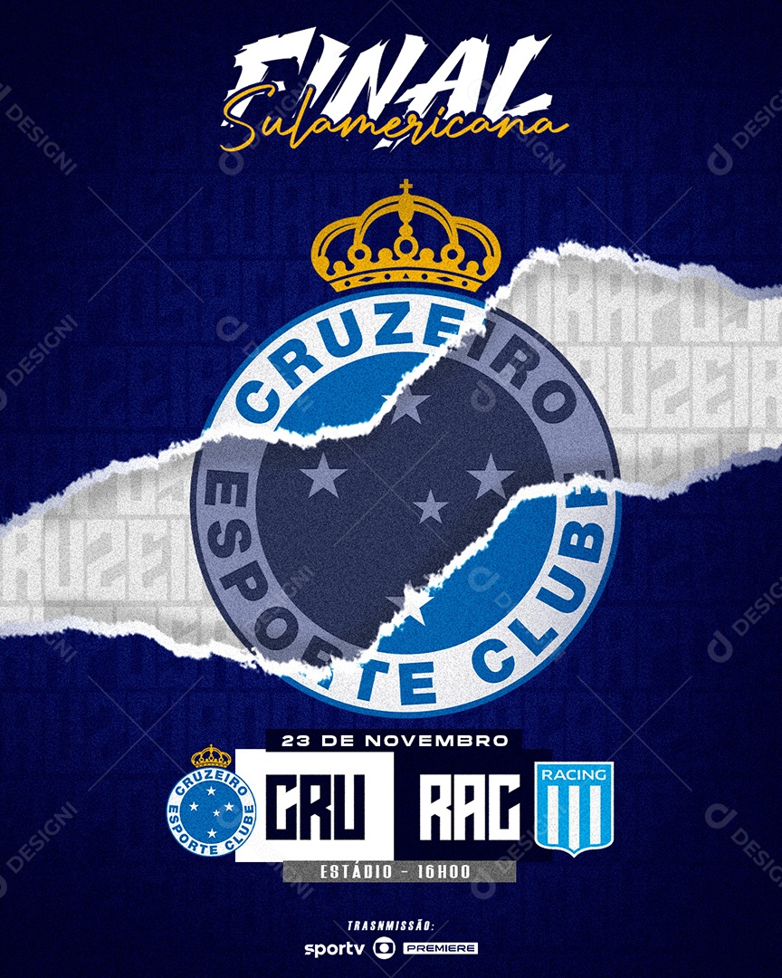 Flyer Cruzeiro x Racing Final Sul-americana Social Media PSD Editável