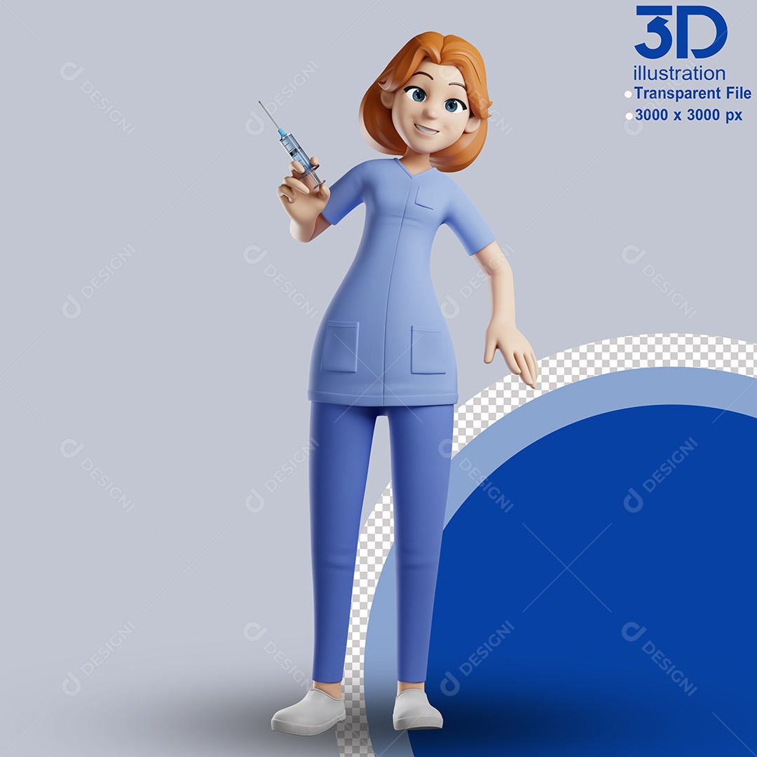 Enfermeira Segurando Seringa Elemento 3D para Composição PSD