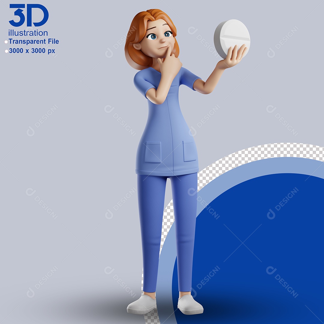 Enfermeira Segurando Comprimido Elemento 3D para Composição PSD