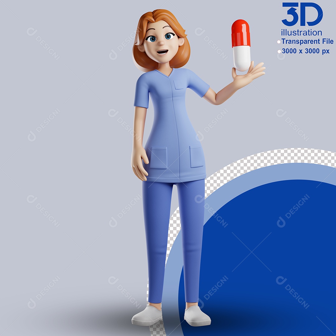 Enfermeira Segurando Comprimido Elemento 3D para Composição PSD