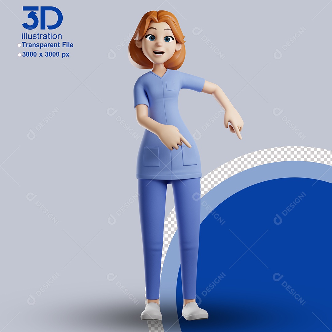 Enfermeira Apontando para Baixo Elemento 3D para Composição PSD