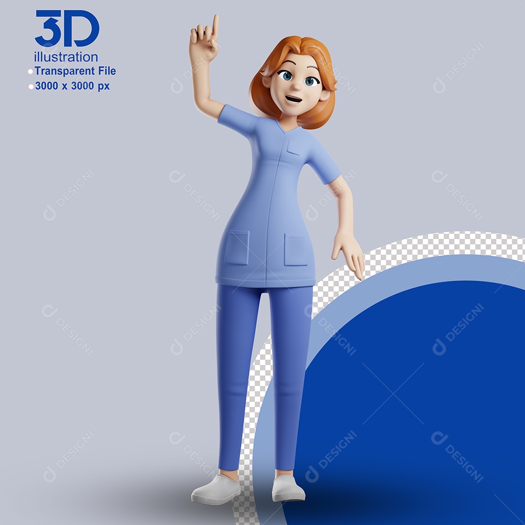 Enfermeira Apontando para Cima Elemento 3D para Composição PSD