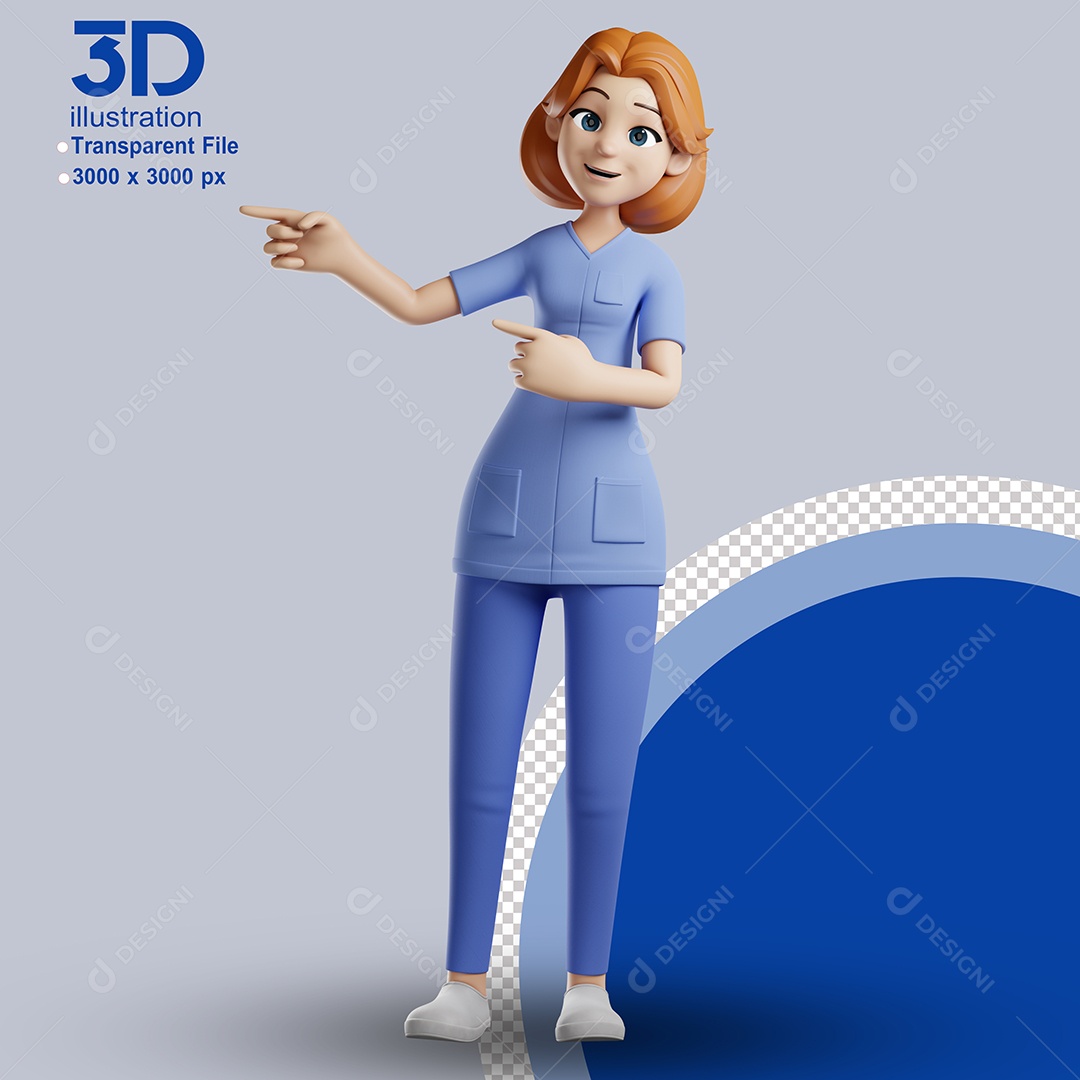 Enfermeira Sorridente Apontando para o Lado Elemento 3D para Composição PSD