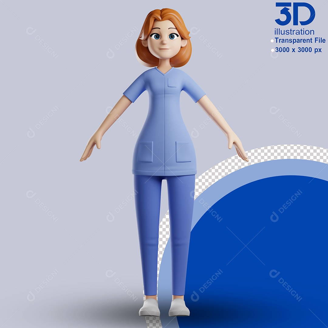 Enfermeira de Braços Abertos Elemento 3D para Composição PSD
