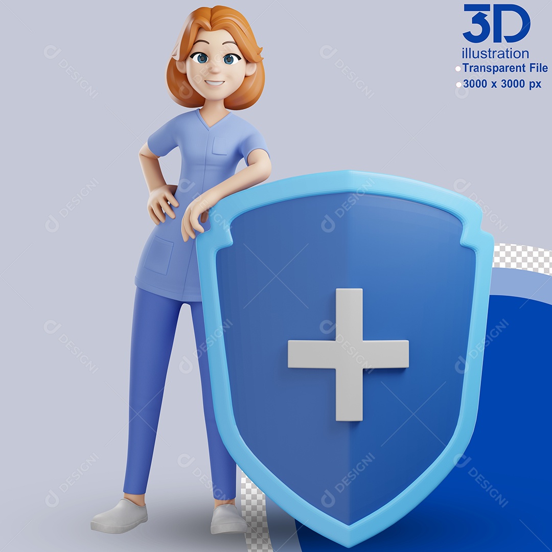 Enfermeira Com Escudo Médico Elemento 3D para Composição PSD