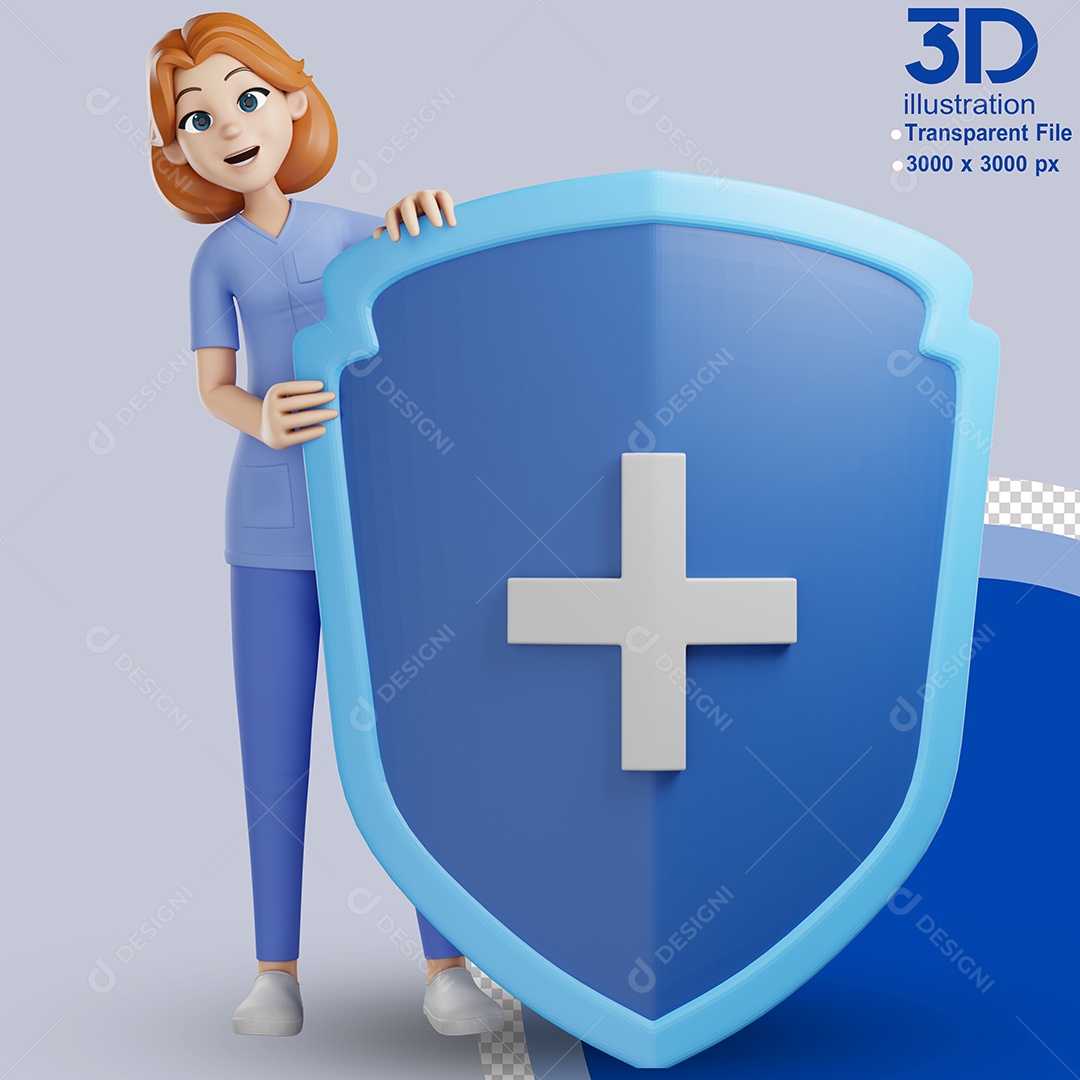 Enfermeira Com Escudo Médico Elemento 3D para Composição PSD