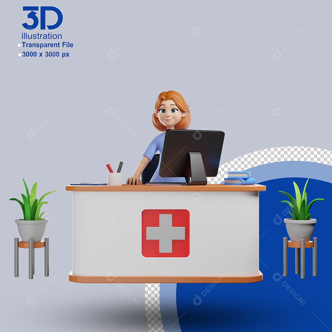 Recepcionista de Clinica Médica Elemento 3D para Composição PSD
