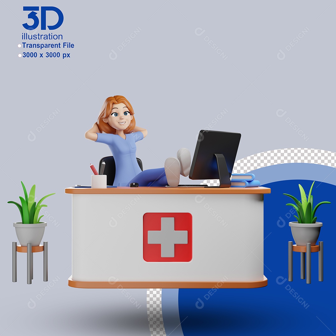 Recepcionista de Clinica Médica Elemento 3D para Composição PSD