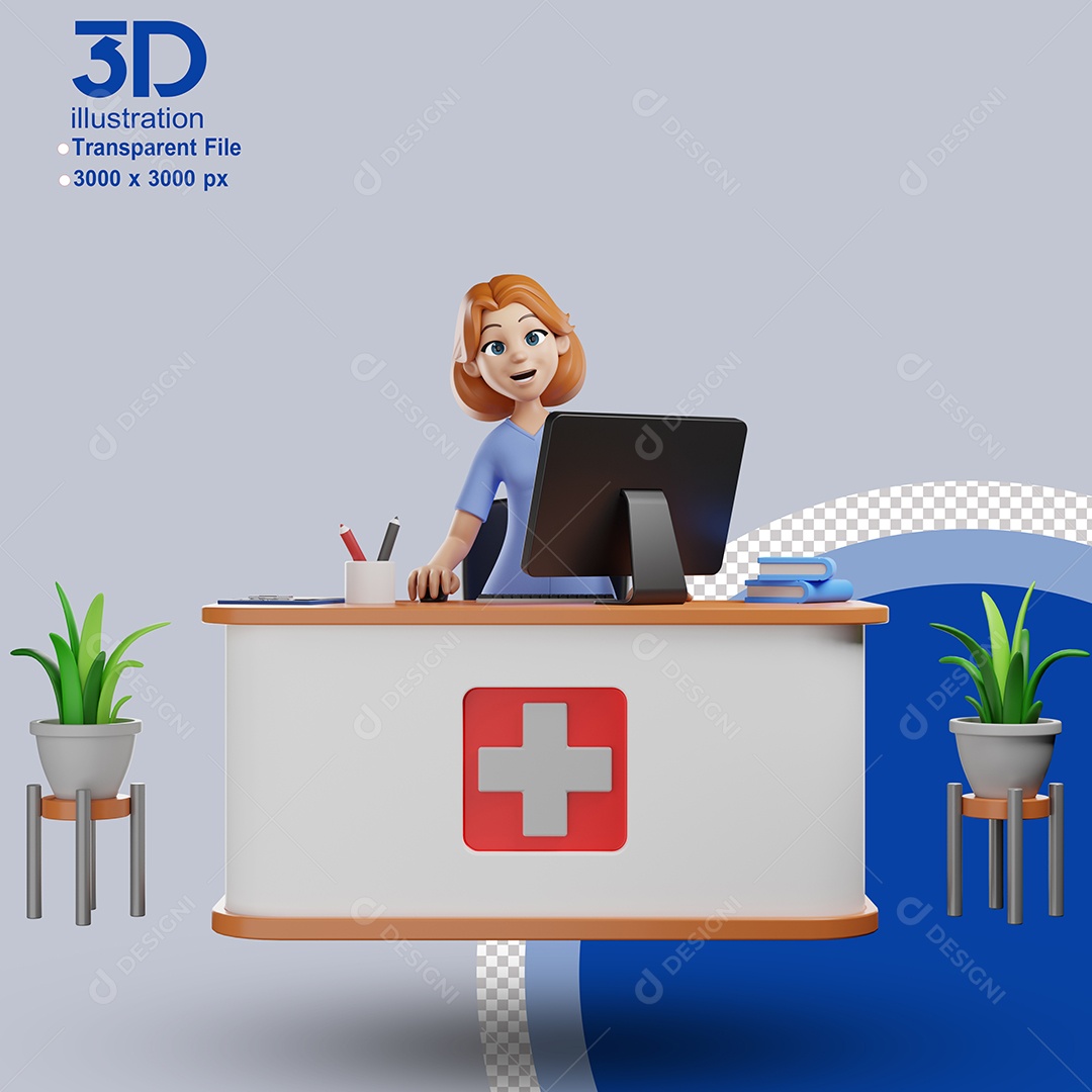 Recepcionista de Clinica Médica Elemento 3D para Composição PSD