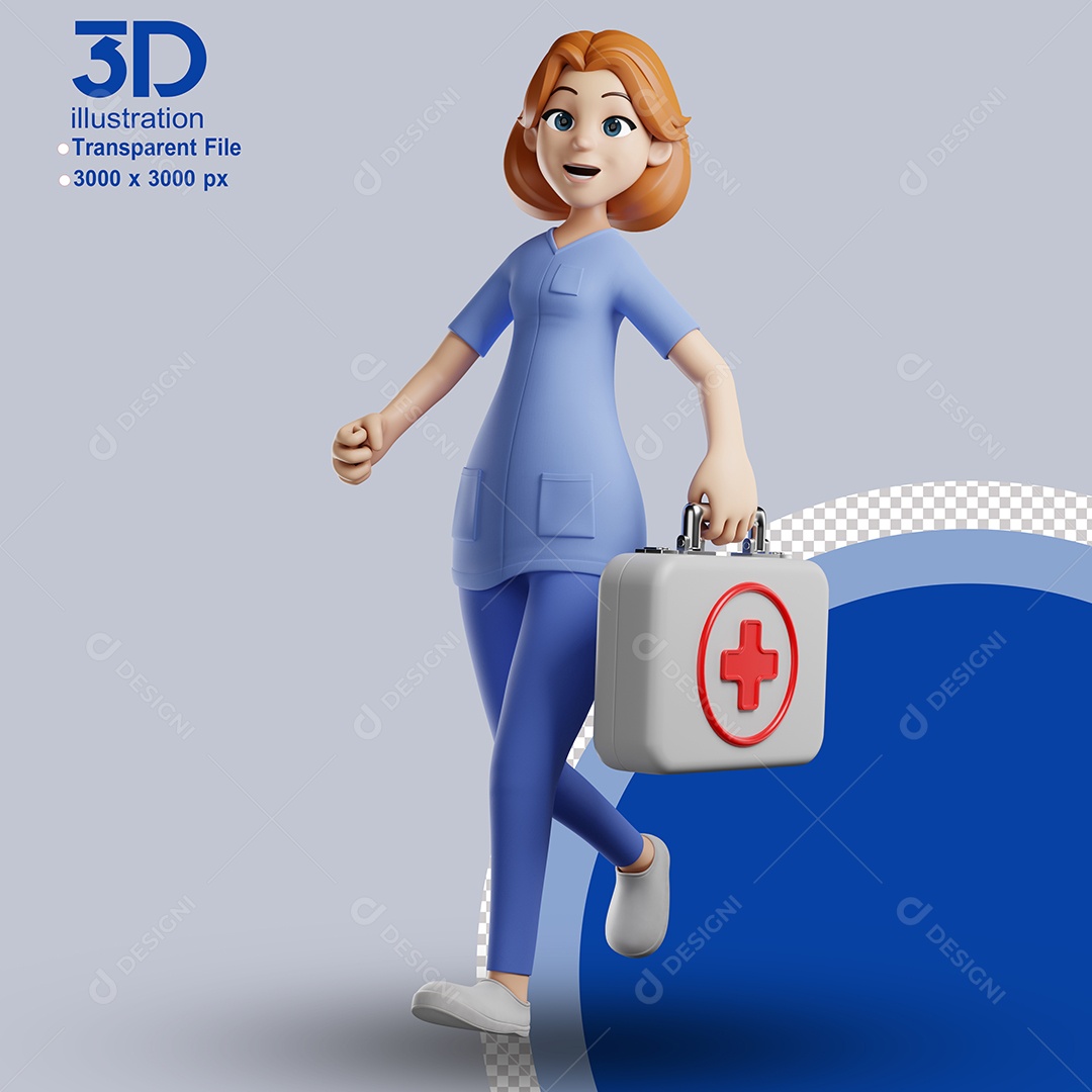 Enfermeira Segurando Maleta Médica Elemento 3D para Composição PSD