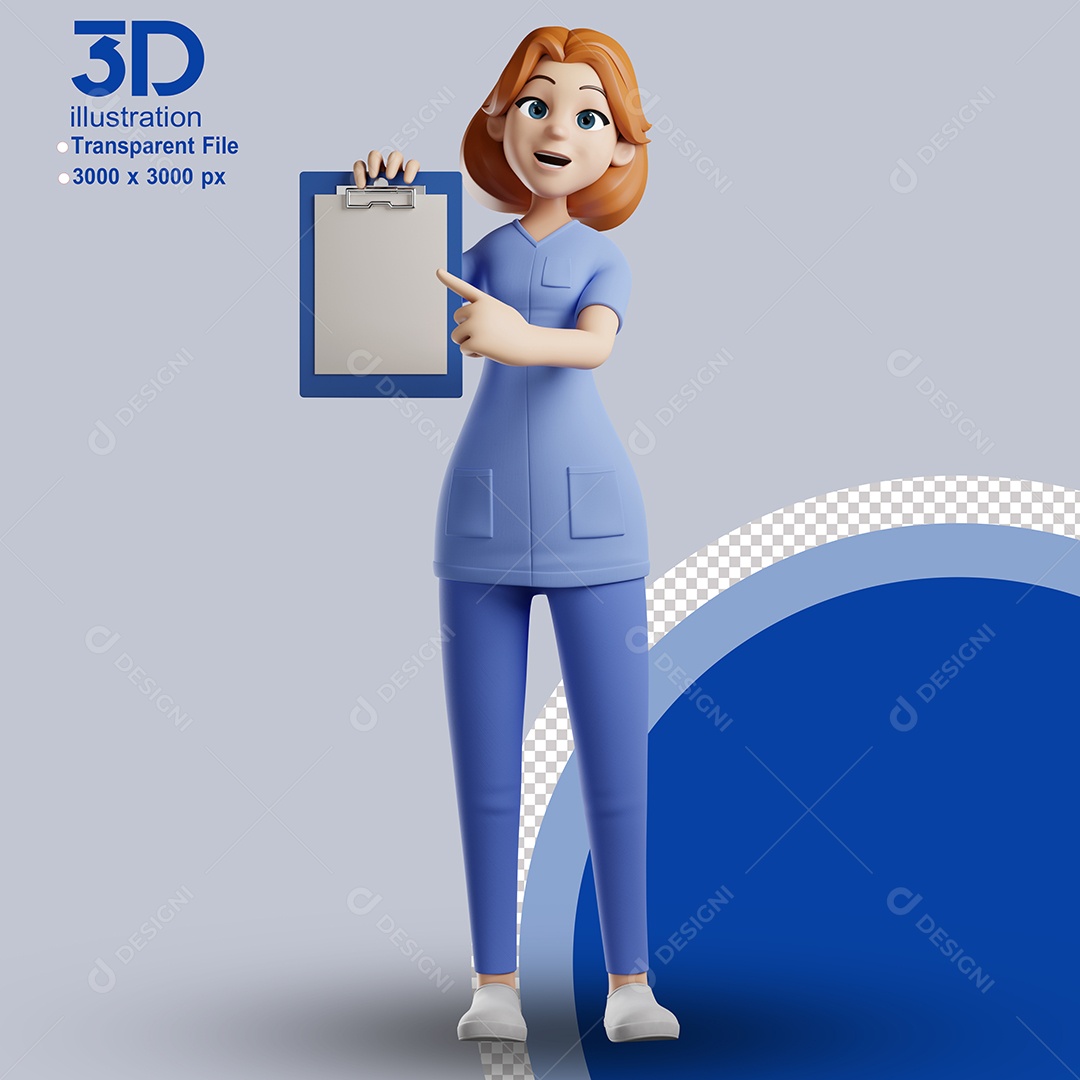 Enfermeira Segurando Ficha Médica Elemento 3D para Composição PSD