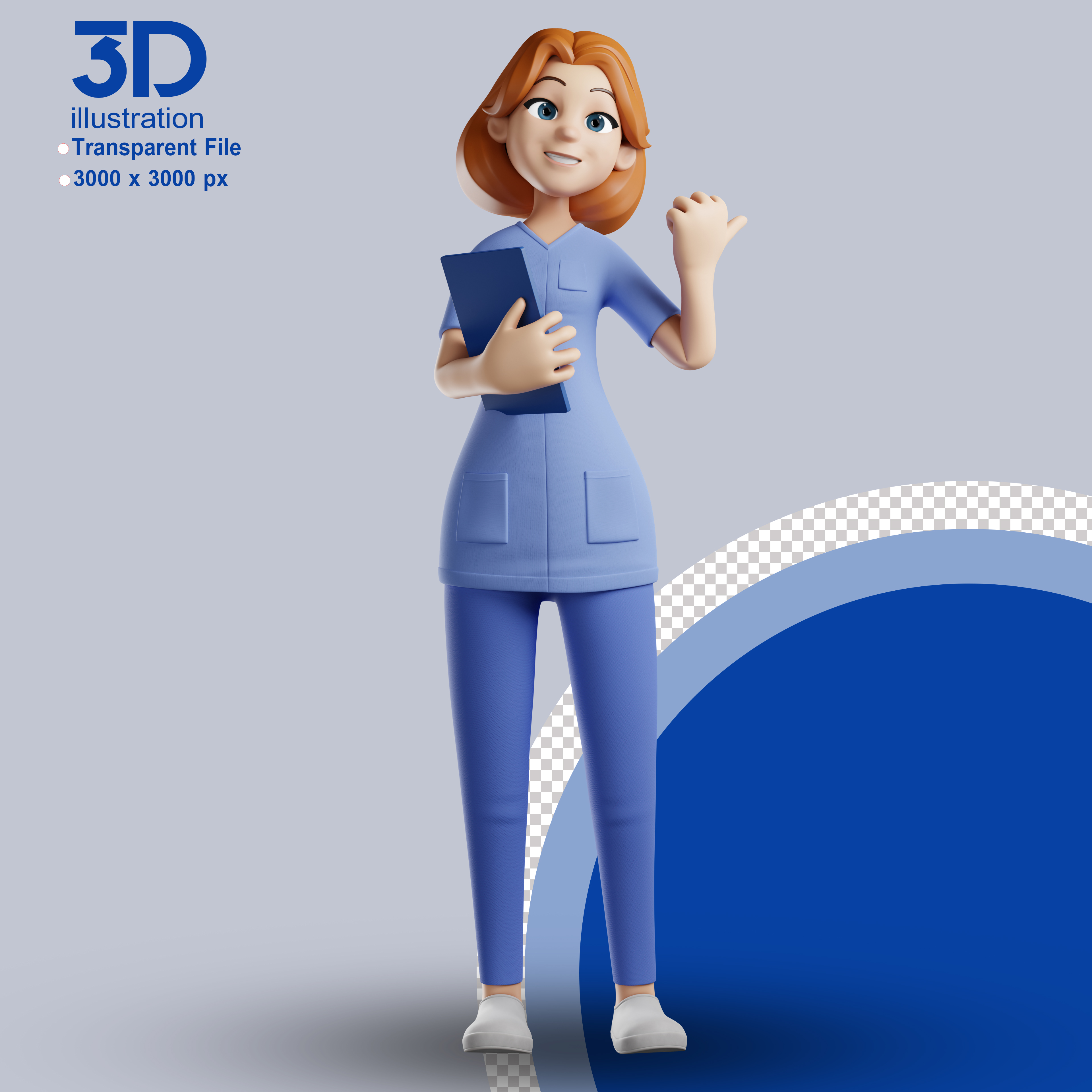 Enfermeira Segurando Ficha Médica Elemento 3D para Composição PSD