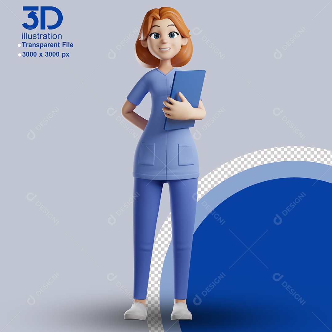 Enfermeira Segurando Ficha Médica Elemento 3D para Composição PSD