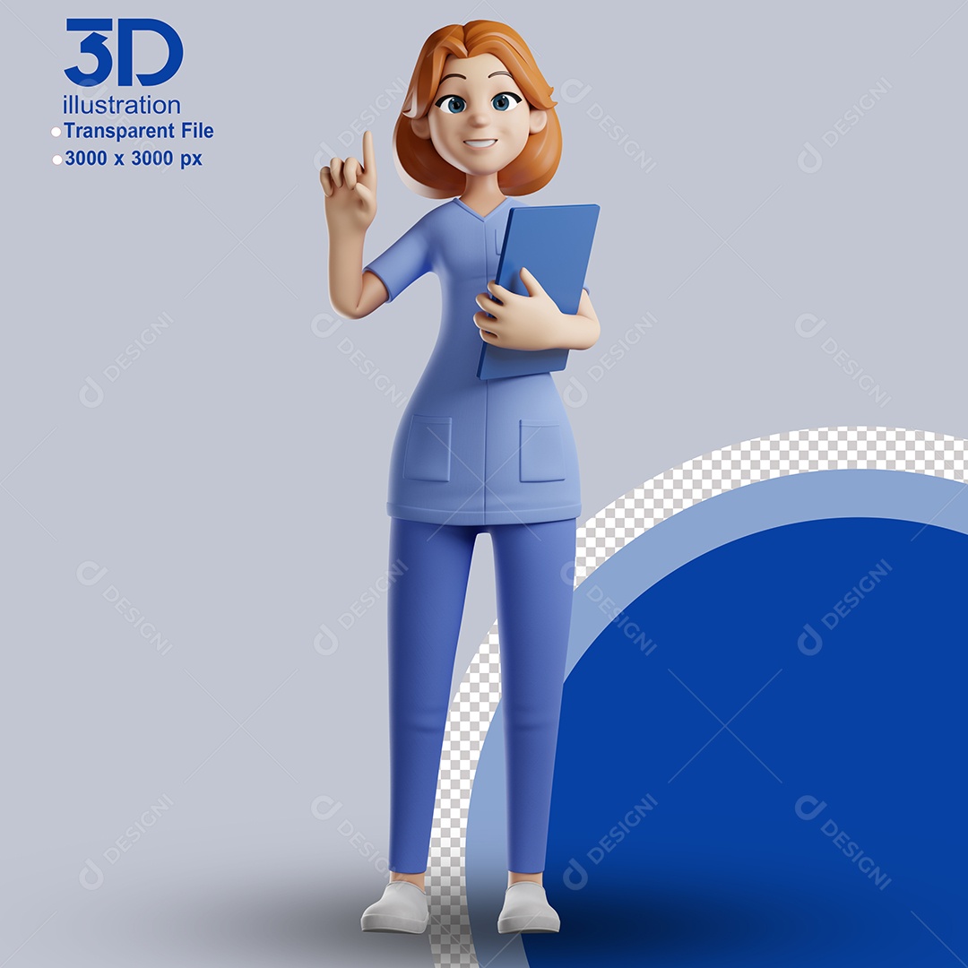 Enfermeira Segurando Ficha Médica Elemento 3D para Composição PSD