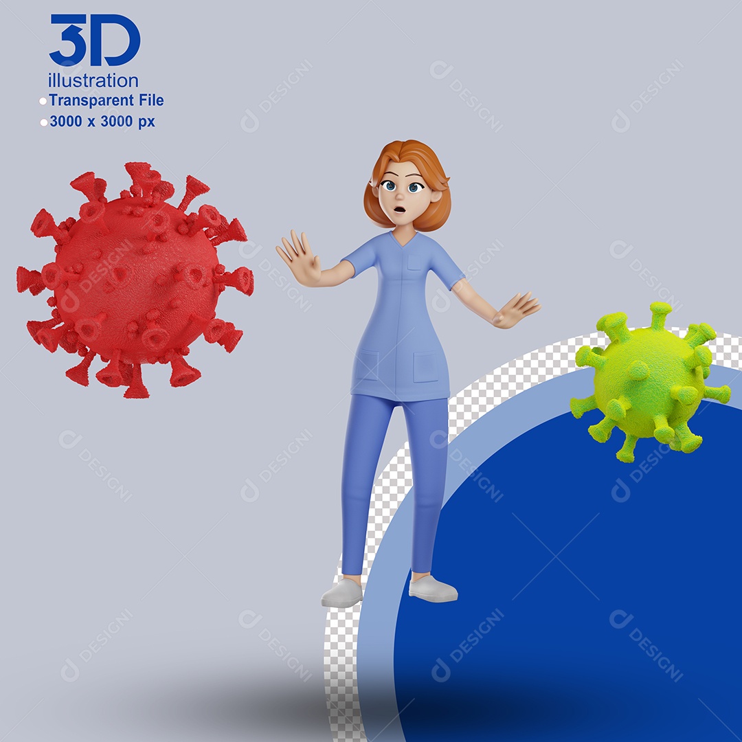 Enfermeira Assustada Com Vírus Elemento 3D para Composição PSD