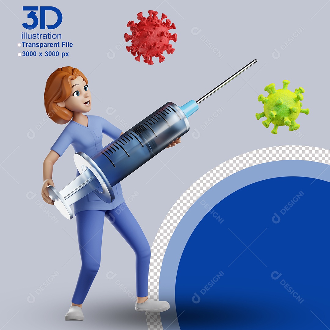 Enfermeira Segurando Seringa Elemento 3D para Composição PSD