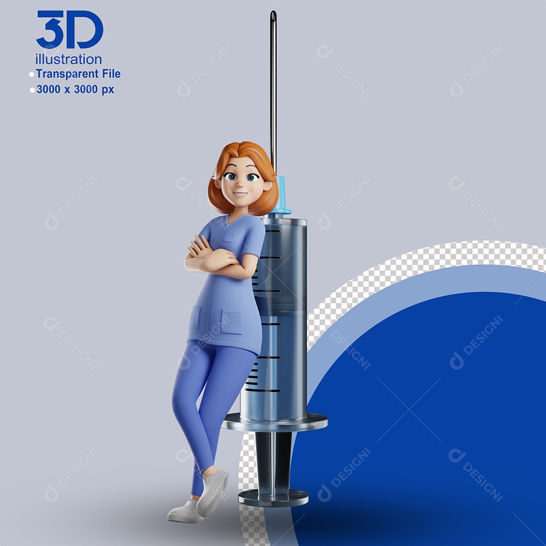 Enfermeira Encostada em Seringa Elemento 3D para Composição PSD