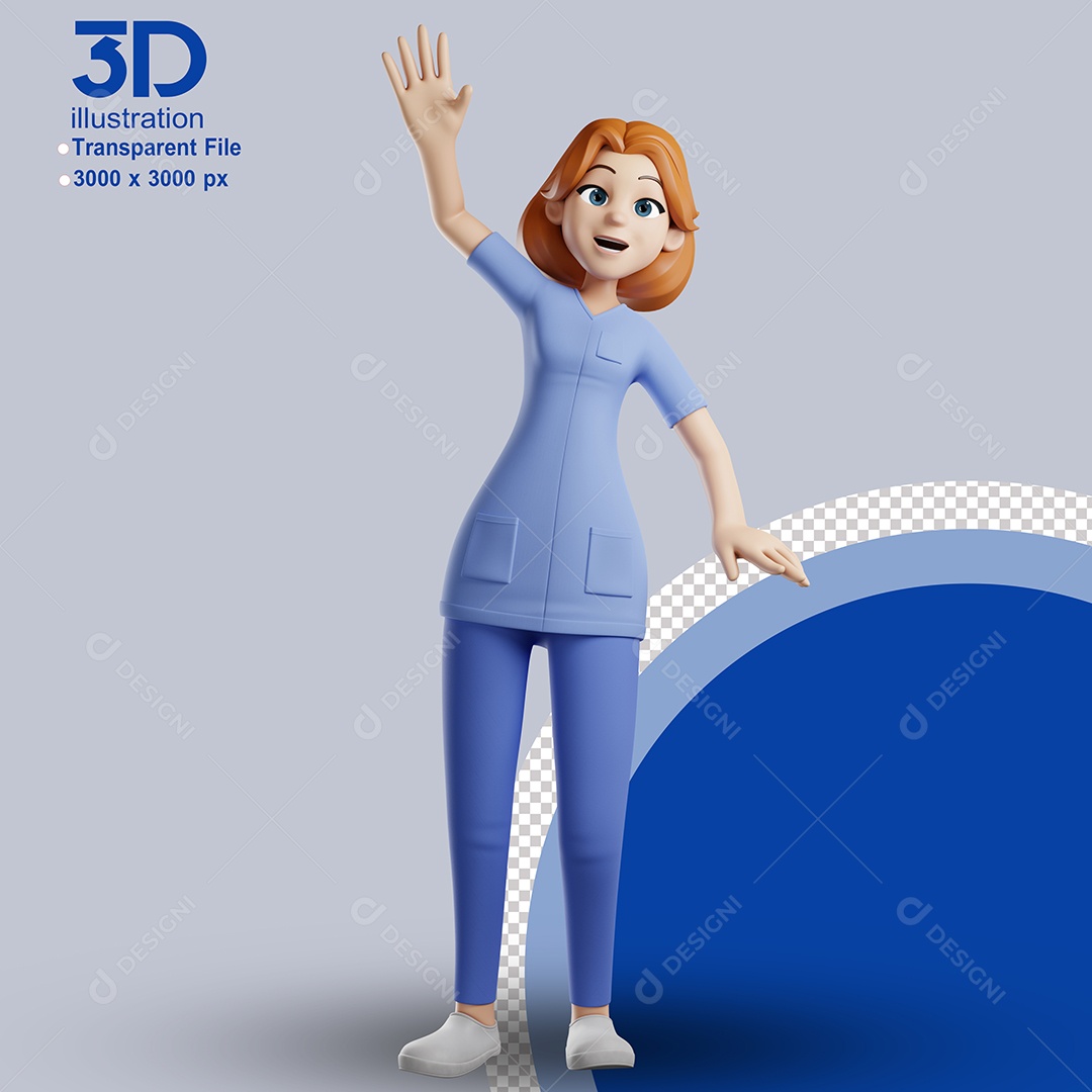 Enfermeira Dando Tchau Elemento 3D para Composição PSD