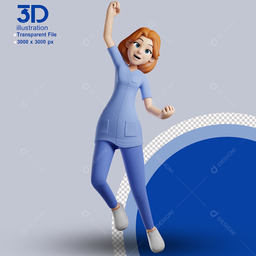 Enfermeira Comemorando Elemento 3D para Composição PSD