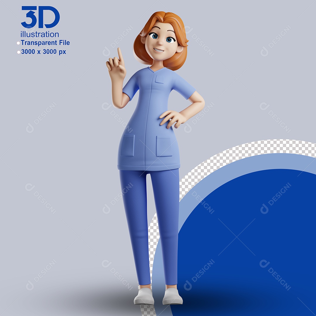 Enfermeira Apontando para Cima Elemento 3D para Composição PSD