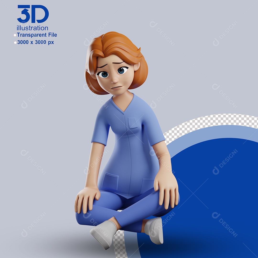 Enfermeira Sentada Triste Elemento 3D para Composição PSD
