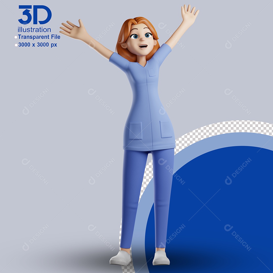 Enfermeira Com Braços Levantados Feliz Elemento 3D para Composição PSD