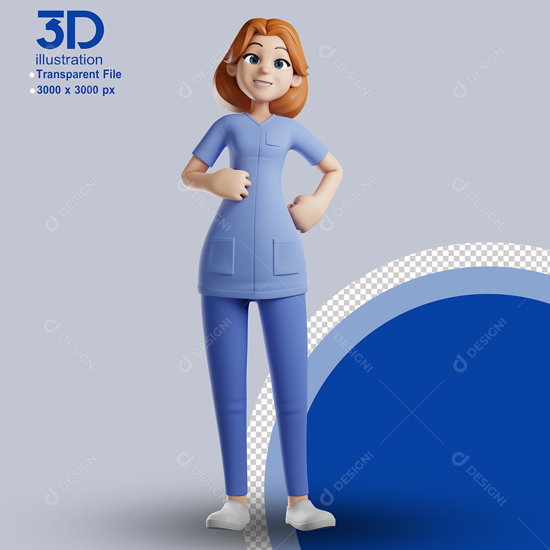Enfermeira Feliz com Mão na Cintura Elemento 3D para Composição PSD