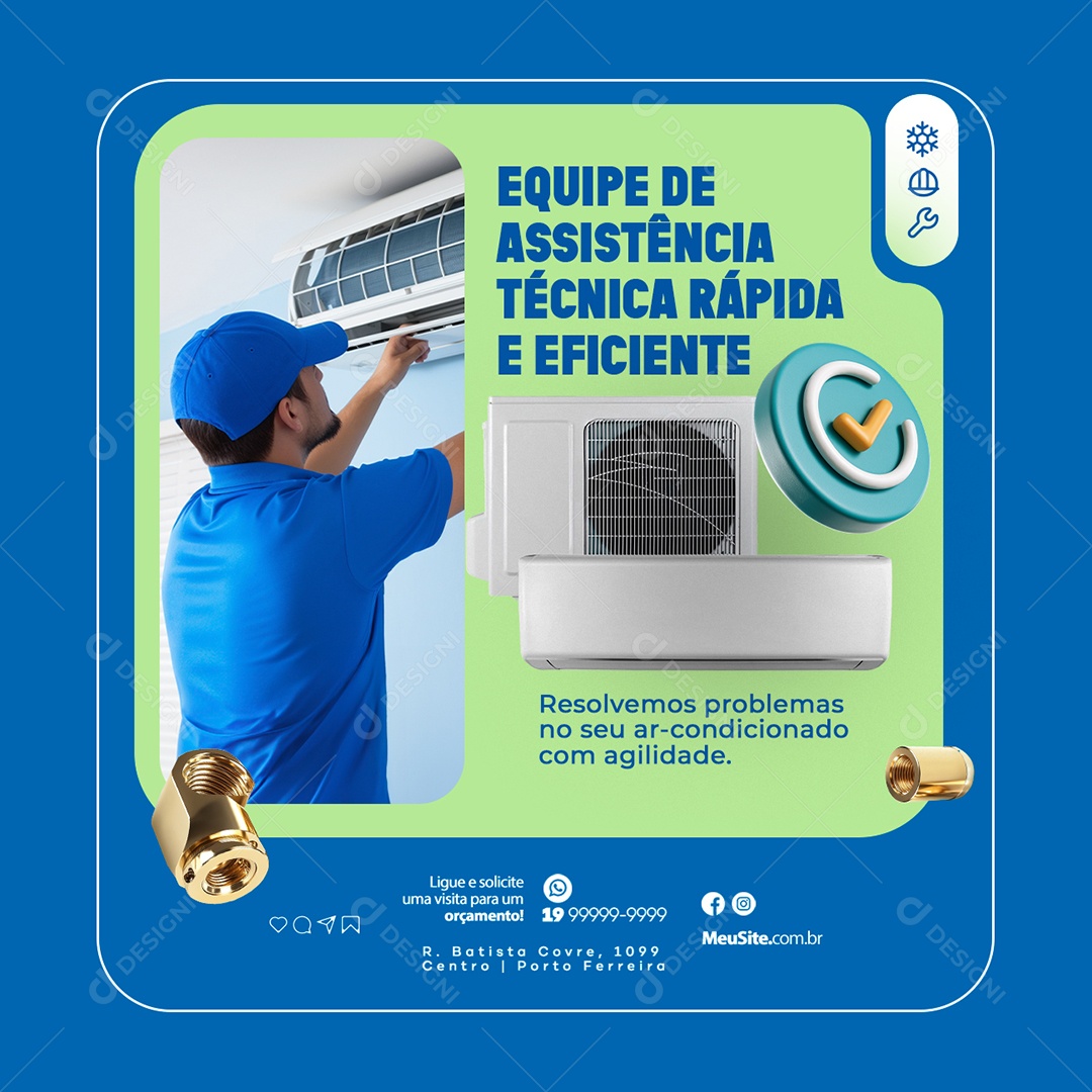 Ar Condicionado Equipe de Assistência Técnica Rápida e Eficiente Social Media PSD Editável