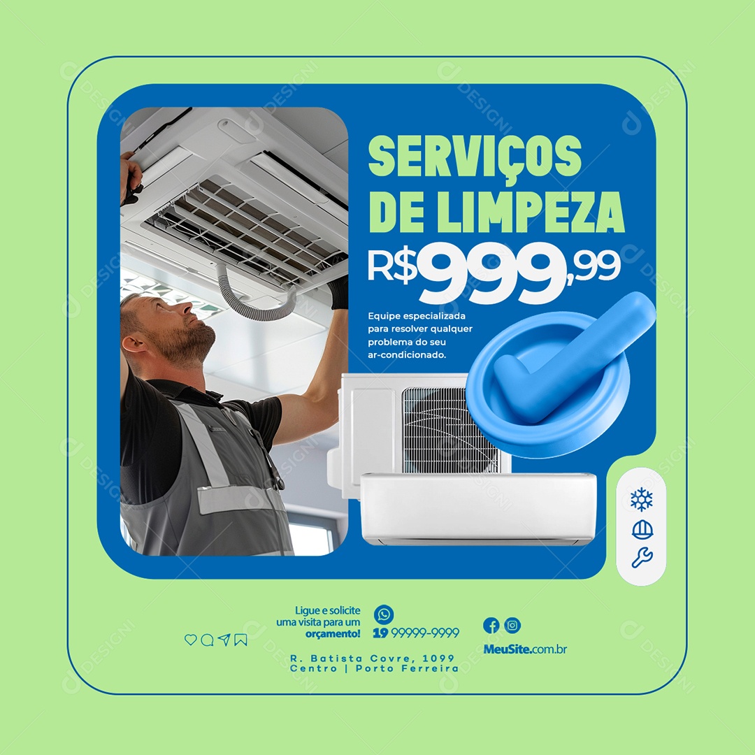 Ar Condicionado Serviço de Limpeza Social Media PSD Editável