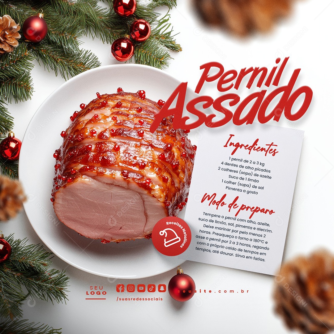 Dicas Comidas Natalinas Pernil Assado Social Media PSD Editável
