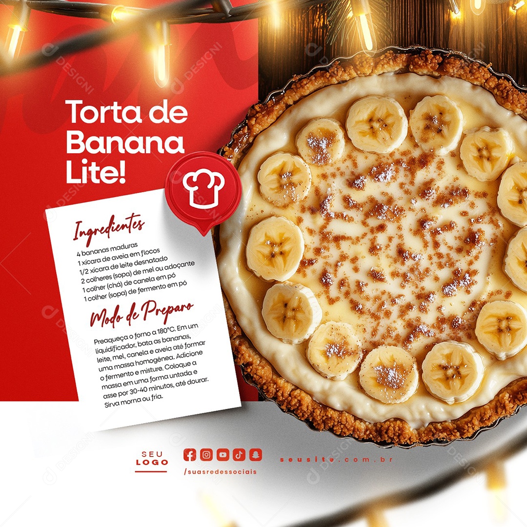 Dicas Comidas Natalinas Torta de Banana Lite Social Media PSD Editável