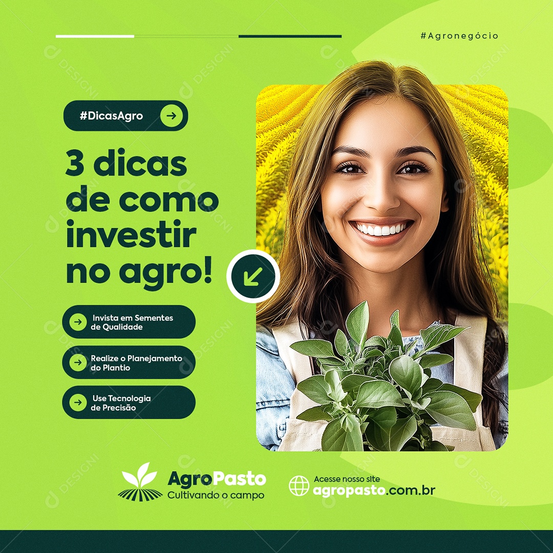 Agronegócio Três Dicas de Como Investir Social Media PSD Editável