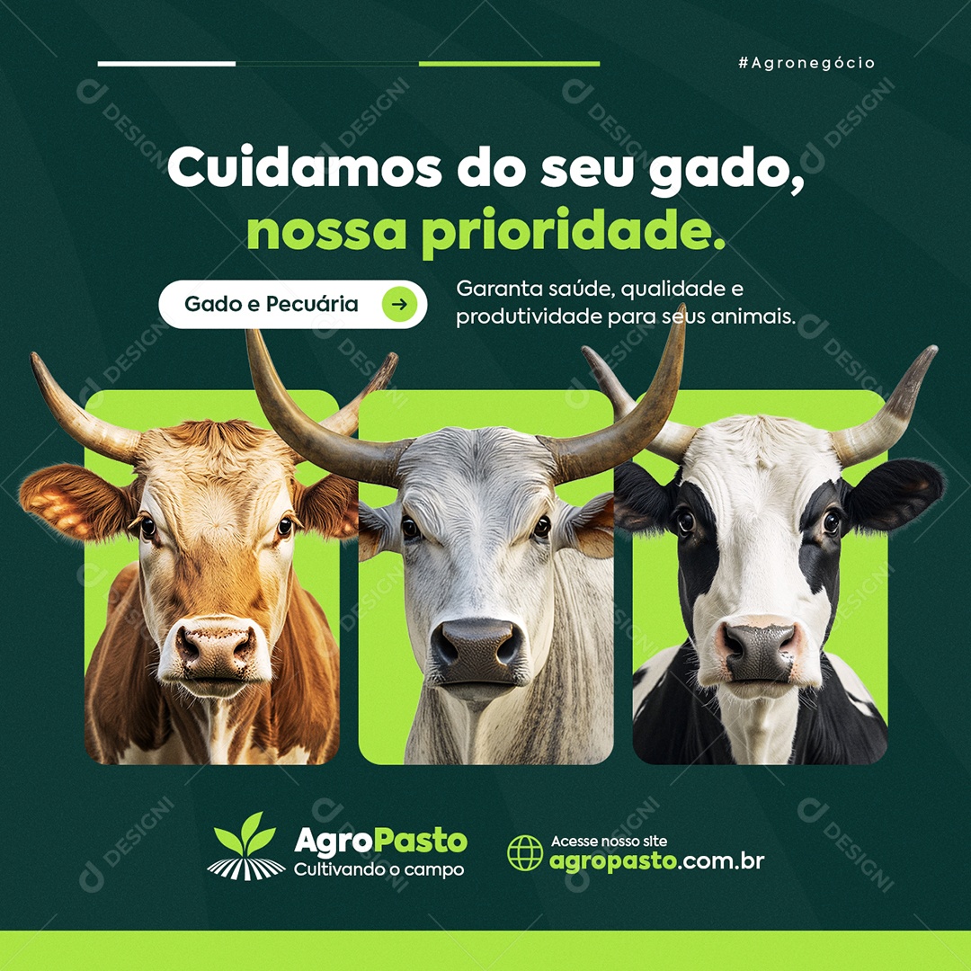 Agronegócio Cuidamos do Seu Gado Social Media PSD Editável