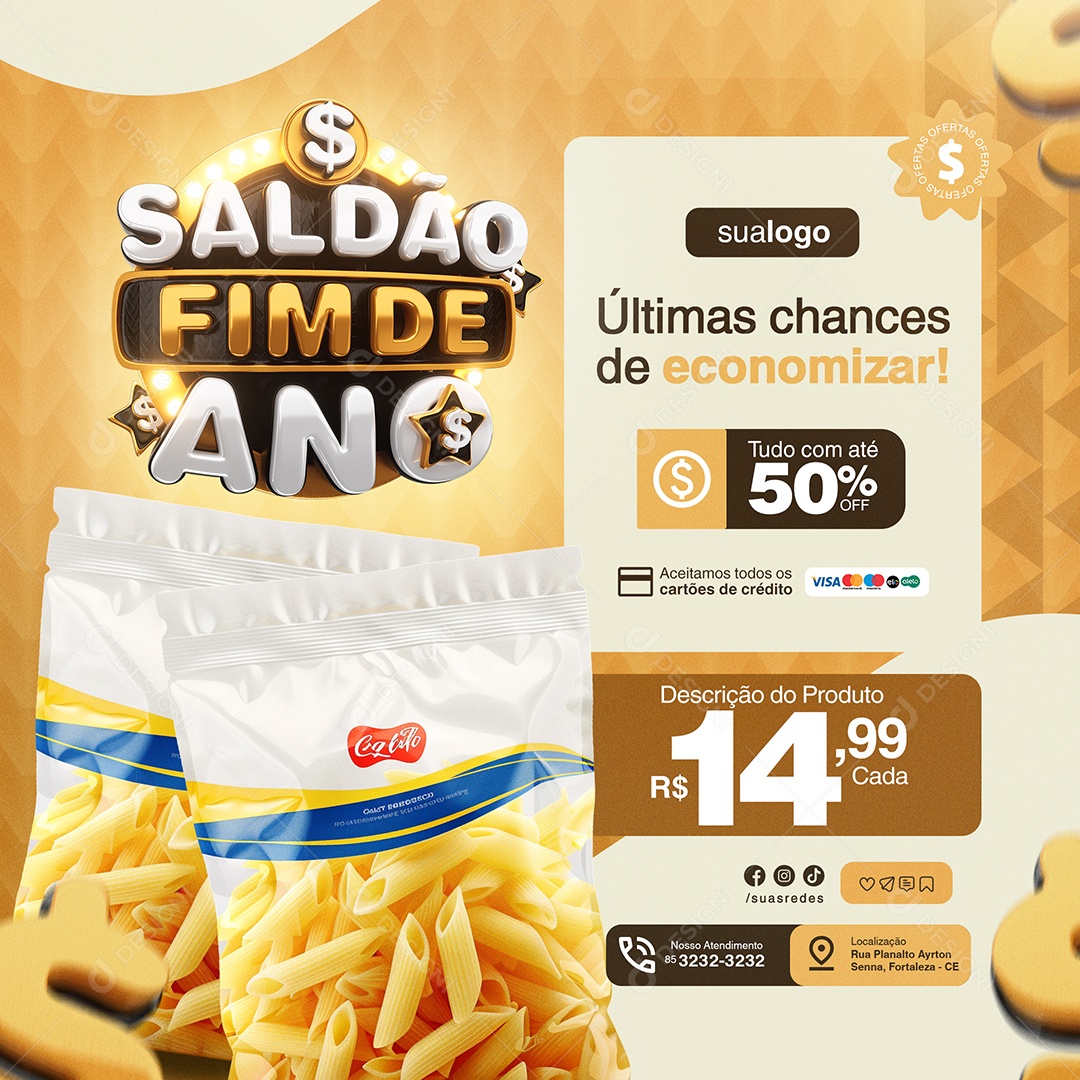 Saldão Fim de Ano Supermercado Macarrão Social Media PSD Editável