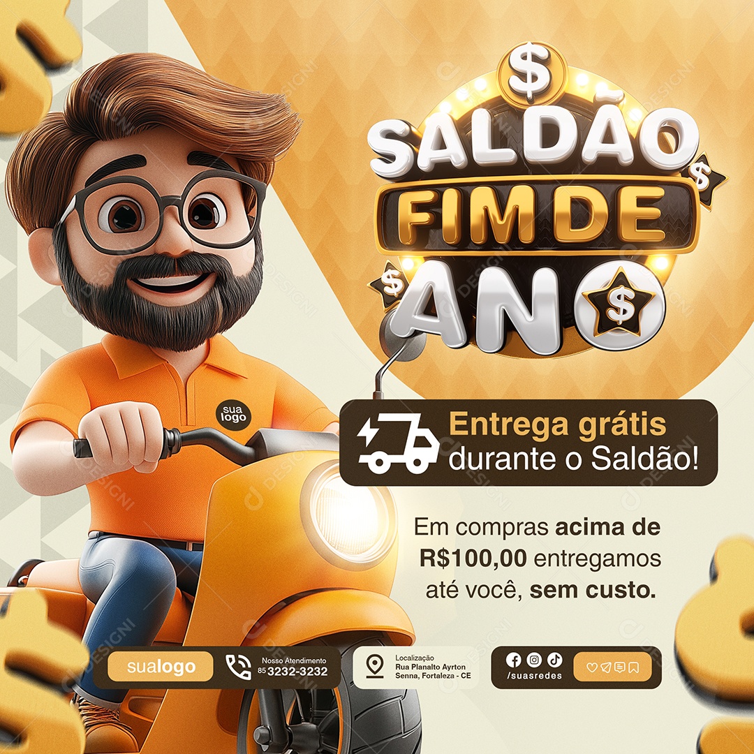 Saldão Fim de Ano Supermercado Entrega Grátis Social Media PSD Editável