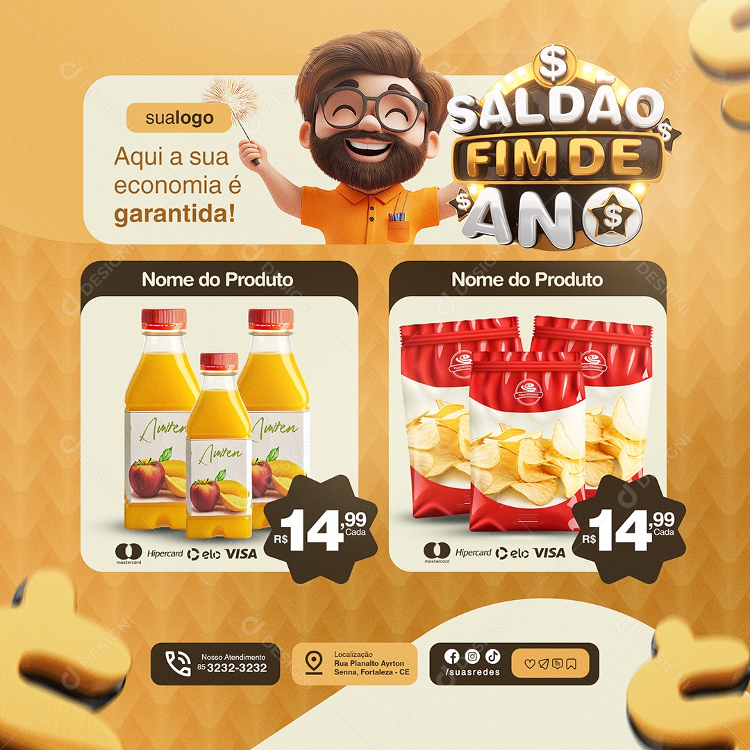 Saldão Fim de Ano Supermercado Economia é Garantida Social Media PSD Editável