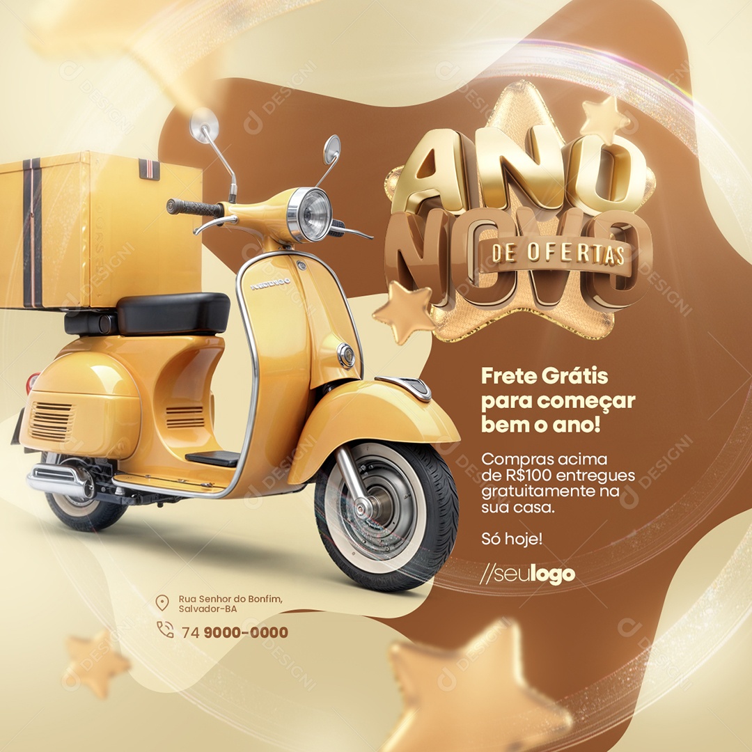 Ano Novo de Ofertas Supermercado Frete Grátis Social Media PSD Editável