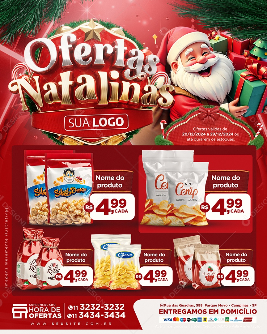 Tabloide Ofertas Natalinas Supermercado Social Media PSD Editável