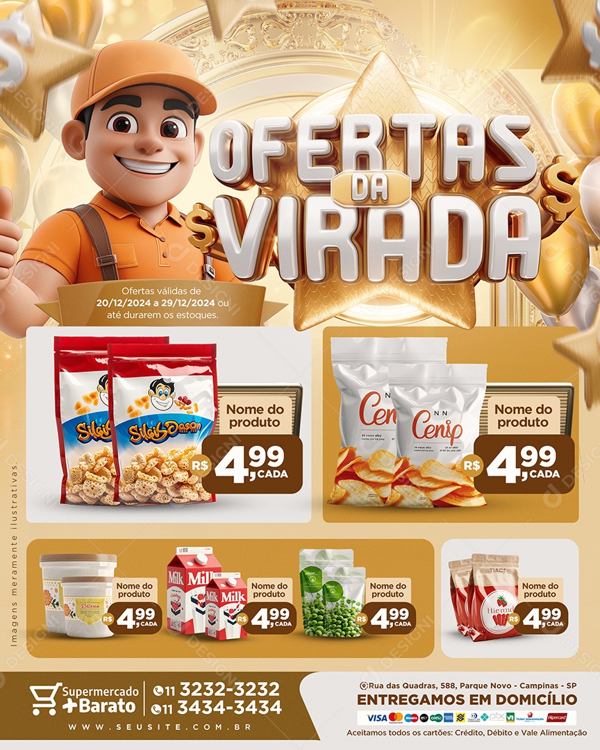 Tabloide Ofertas da Virada Supermercado Social Media PSD Editável
